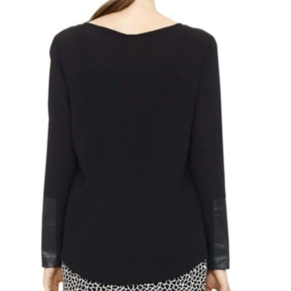 Club Monaco Silk Blouse Leather cuffs Black top cozy, long sleeves cute top - Picture 3 of 3